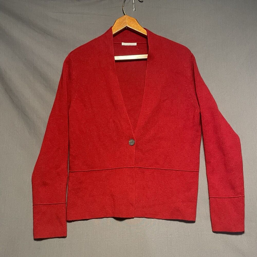 Red 100% Cashmere Cardigan 2-Ply Single Button Sweater Women's M